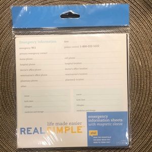 Real Simple Emergency Information Sheets